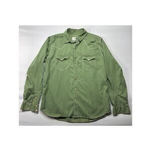 Ryan Michael Men's Long Sleeve Green Silk Blend Western Pearl Snap Shirt - L